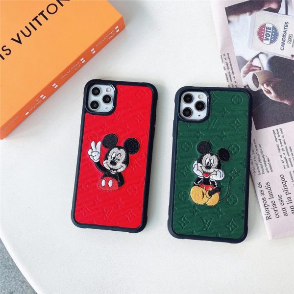 ヴィトン ミッキー iPhone12mini/12pro max ケース 型押し ルイヴィトン iPhone11/11pro ケース 刺繍 アイフォンxs/xs max 保護カバー ディズニー ペア LV 携帯ケース iPhonexr 珍しい 可愛い