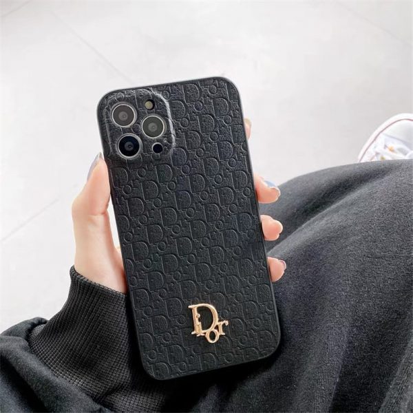 Dior iPhone 15 Proケース Saddle Cover for iPhone 15 Pro Gray Grained Calfskin and