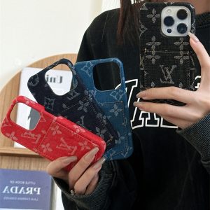 Alternative view of iphone16pro ケース ルイヴィトン パロディ iphone15/14 スマホケース デニム ヴィトン風 アイフォンカバー カード収納 iphone12/12promaxケース ペア ハイブランド