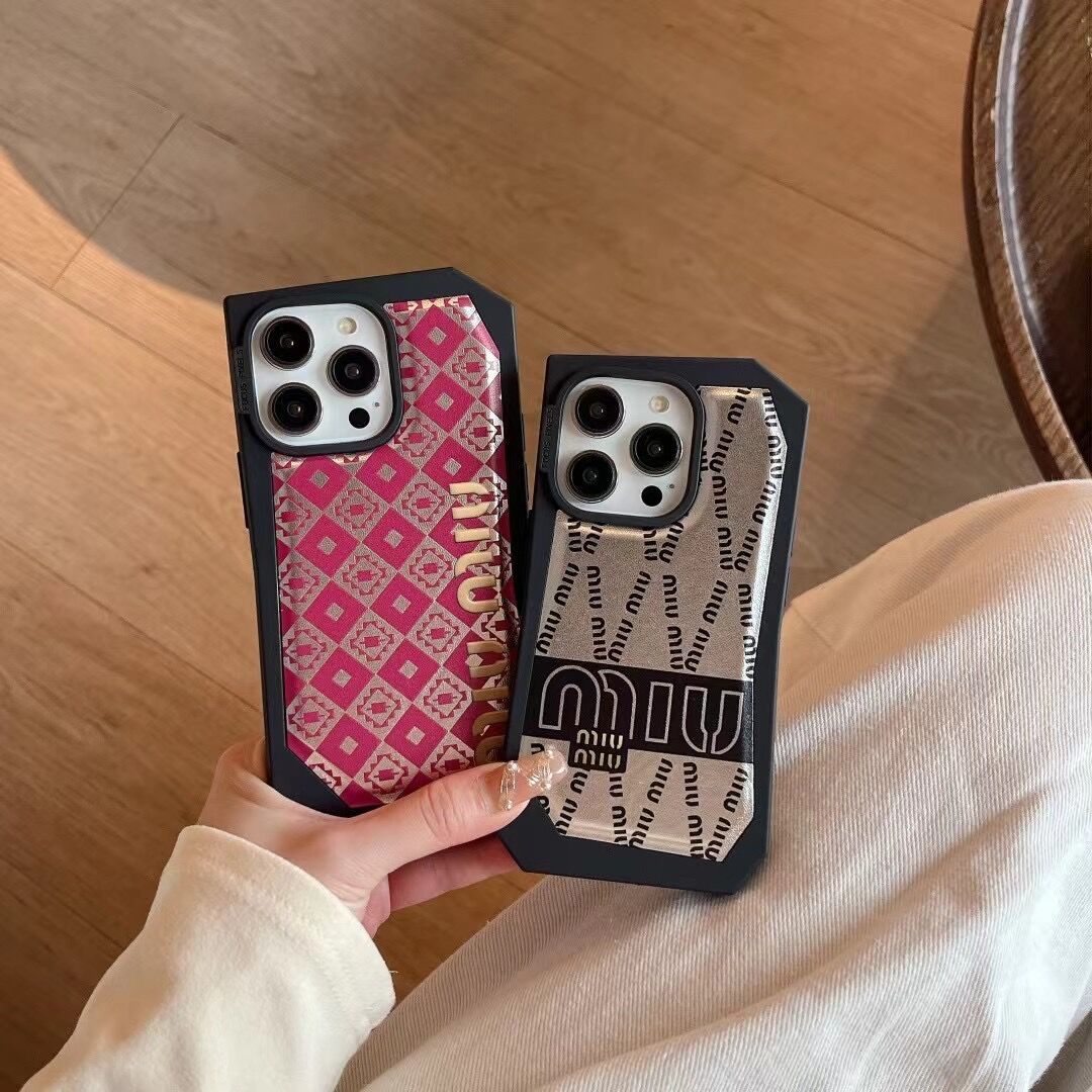 MIU MIU iPhoneケース ストラップ付き ブルー12Pro ピンク付 iphone16 