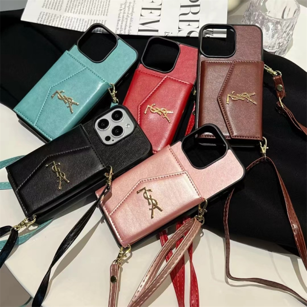 iphone16/16proケース ハイブランド iphone16promaxケース 斜 めがけ おしゃれ スマホケース カード 入れ 背面 ysl iphone15/14ケース iphoneケース ショルダー 人気