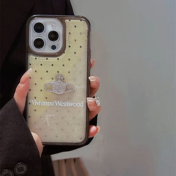 iphone16 ケース ヴィヴィアン iphone16pro ケース レディース ブランド iphone16promax ケース ドット柄 スマホケース キラキラ 動く iphone15/15pro ケース エレガント アイホン14/13/12 ケース 韓国