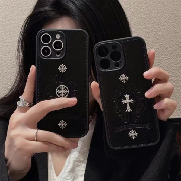 iphone16/16plus ケース クロム ハーツ iphone16pro ケース レザー ブランド スマホケース 人気 ブランド メンズ iphone16promax/15pro ケース 黒 おしゃれ キラキラ ストーン iphone ケース