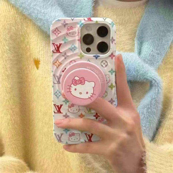 iphone17pro/16pro ケース 大人 可愛い ブランド スマホケース マグセーフ グリップ 付き iphone16/15 ケース ヴィトン 風 iphone15pro/14 ケース モノグラム スマホケース iphone ケース キティ ちゃん