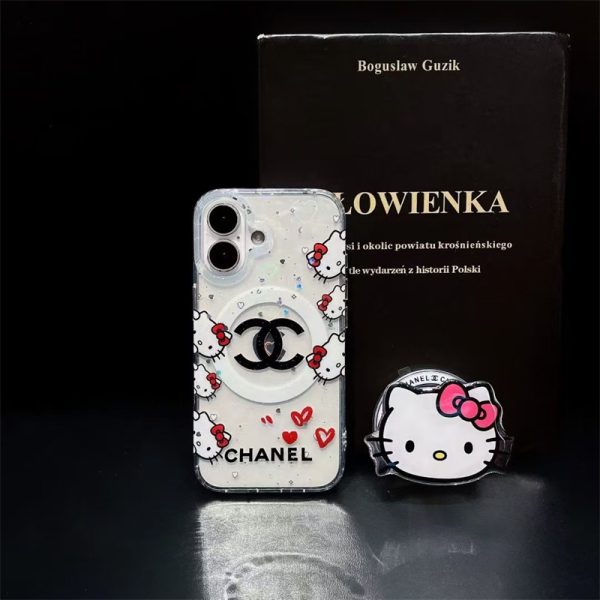 シャネル風 iphone17 ケース キラキラ 透明 iphone17pro ケース キティ ちゃん iphone17promax/16 ケース ブランド 可愛い iphone16pro/15/14 ケース マグセーフ ケース グリップ 付き iphone ケース