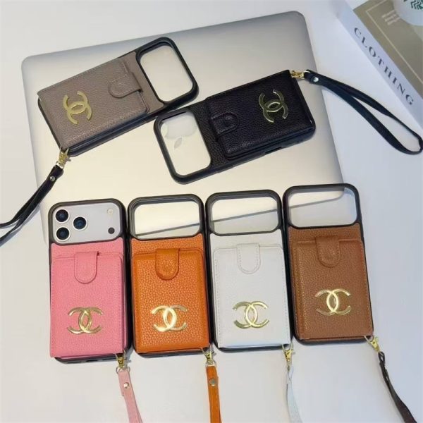 iphone17/17air ケース シャネル パロディ iphone17pro/16pro ケース 背面 収納 ブランド ストラップ 付き iphone16/16plus ケース スマホケース ブランド レザー