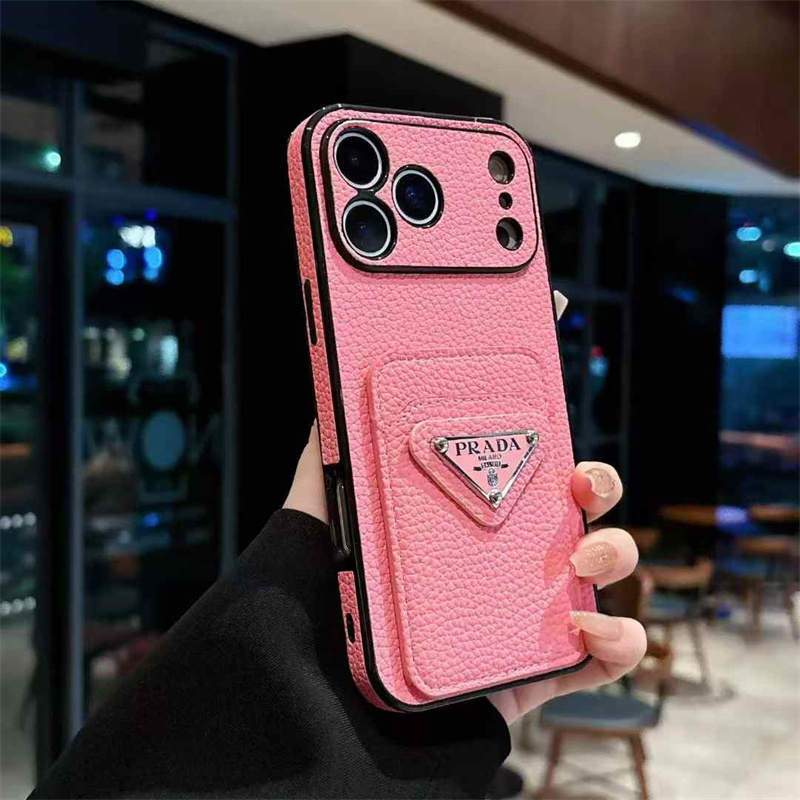 PRADA ピンク iPhone17proレザーケース iphone17pro/17promax レザー 