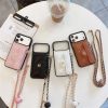 iphone17 ケース シャネル パロディ iphone17pro/16pro ケース ショルダー ブランド iphone16/15/14 ケース キルティング レザー スマホケース 背面ポケット ブランド ロング チェーン ストラップ