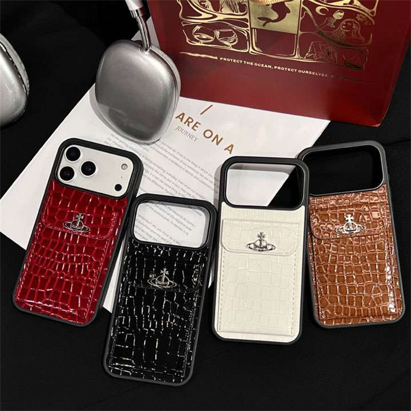 ヴィヴィアン ウエスト ウッド iphone18pro/17pro ケース iphone17/16 ケース クロコ iphone16pro/16promax ケース レザー ブランド iphone15/14/13 ケース カード 収納 ハイ ブランド 大人 かわいい iphone ケース - 画像 (2)
