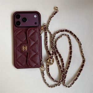 シャネル iphone18pro ケース iphone18promax ケース ショルダー ブランド スマホ ストラップ 付き ケース iphone17/17pro ケース レザー ブランド アイホン ケース カード 入れ バーガンディ/ダークチェリー - 画像 (7)