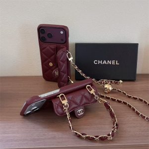 シャネル iphone18pro ケース iphone18promax ケース ショルダー ブランド スマホ ストラップ 付き ケース iphone17/17pro ケース レザー ブランド アイホン ケース カード 入れ バーガンディ/ダークチェリー - 画像 (2)