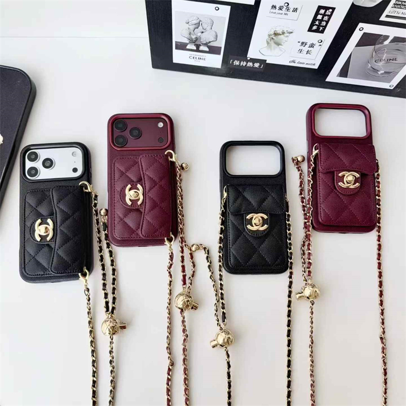 chanel iphone18promax ケース iphone18pro/17pro ケース シャネル パロディ iphone17/16/15 肩掛け ストラップ ブランド iphone15pro/15promax ケース カード収納 ブランド iphone ケース レザー ブランド キャビアスキン