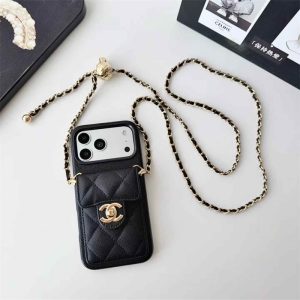 chanel iphone18promax ケース iphone18pro/17pro ケース シャネル パロディ iphone17/16/15 肩掛け ストラップ ブランド iphone15pro/15promax ケース カード収納 ブランド iphone ケース レザー ブランド キャビアスキン - 画像 (4)