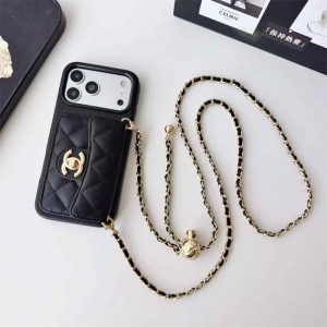 chanel iphone18promax ケース iphone18pro/17pro ケース シャネル パロディ iphone17/16/15 肩掛け ストラップ ブランド iphone15pro/15promax ケース カード収納 ブランド iphone ケース レザー ブランド キャビアスキン - 画像 (2)